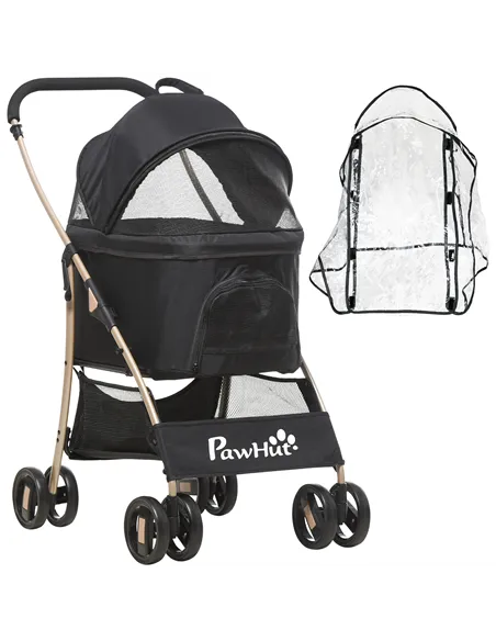 PawHut Detachable Pet Stroller with Rain Cover, 3 In 1 Cat Dog Pushchair, Foldable Carrying Bag w/ Universal Wheels, Brake, Cano
