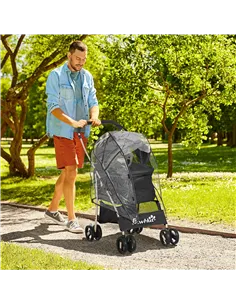 PawHut Detachable Pet Stroller with Rain Cover, 3 In 1 Cat Dog Pushchair, Foldable Carrying Bag w/ Universal Wheels, Brake, Cano 2