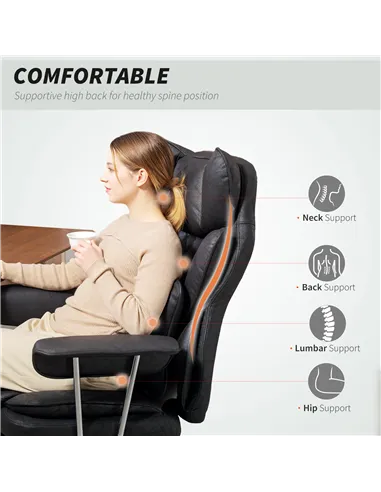 HOMCOM Leathaire Reclining Office Chair with Lumbar Support Pillow - Black