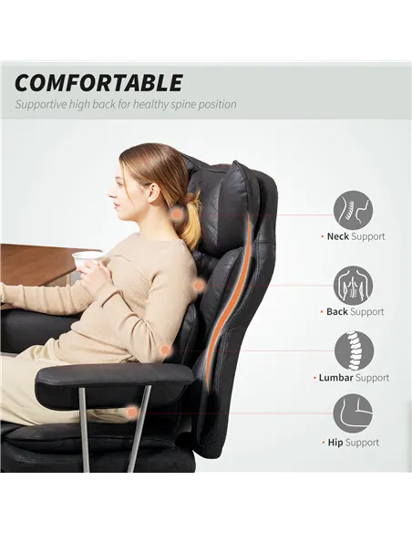 HOMCOM Leathaire Reclining Office Chair with Lumbar Support Pillow - Black