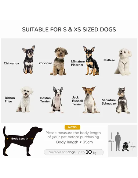 PawHut Detachable Pet Stroller with Rain Cover, 3 In 1 Cat Dog Pushchair, Foldable Carrying Bag w/ Universal Wheels, Brake, Cano