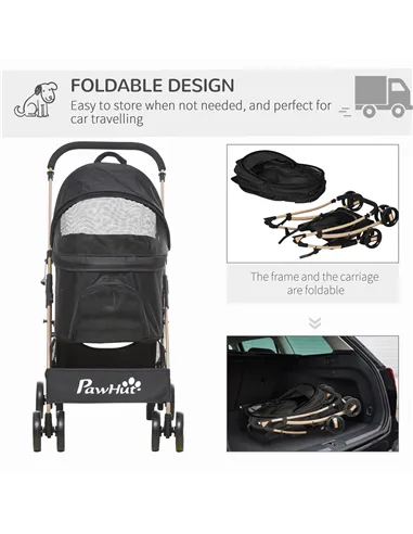 PawHut Detachable Pet Stroller with Rain Cover, 3 In 1 Cat Dog Pushchair, Foldable Carrying Bag w/ Universal Wheels, Brake, Cano