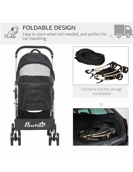 PawHut Detachable Pet Stroller with Rain Cover, 3 In 1 Cat Dog Pushchair, Foldable Carrying Bag w/ Universal Wheels, Brake, Cano
