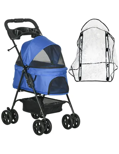 PawHut Dog Stroller with Rain Cover, Dog Pushchair One-Click Fold Trolley Jogger with EVA Wheels Brake Basket Adjustable Canopy 