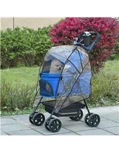 PawHut Dog Stroller with Rain Cover, Dog Pushchair One-Click Fold Trolley Jogger with EVA Wheels Brake Basket Adjustable Canopy  2