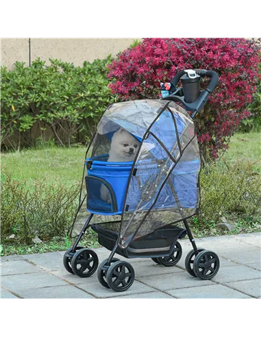 PawHut Dog Stroller with Rain Cover, Dog Pushchair One-Click Fold Trolley Jogger with EVA Wheels Brake Basket Adjustable Canopy 
