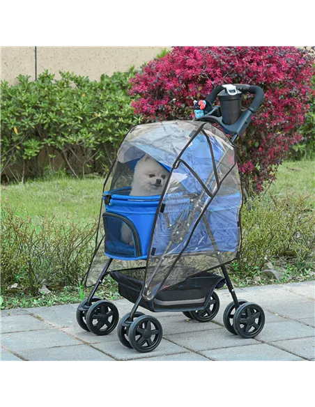 PawHut Dog Stroller with Rain Cover, Dog Pushchair One-Click Fold Trolley Jogger with EVA Wheels Brake Basket Adjustable Canopy 