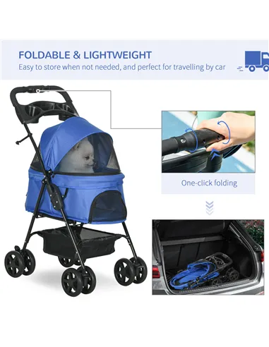 PawHut Dog Stroller with Rain Cover, Dog Pushchair One-Click Fold Trolley Jogger with EVA Wheels Brake Basket Adjustable Canopy 