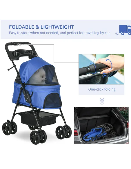 PawHut Dog Stroller with Rain Cover, Dog Pushchair One-Click Fold Trolley Jogger with EVA Wheels Brake Basket Adjustable Canopy 