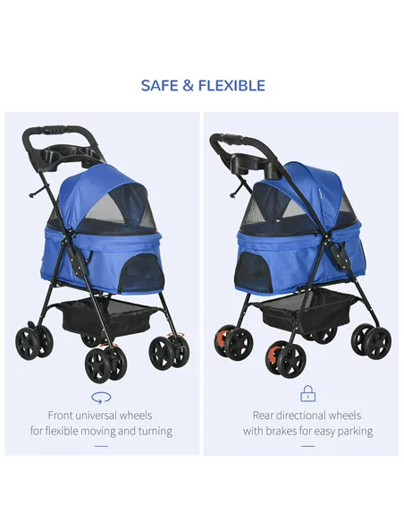 PawHut Dog Stroller with Rain Cover, Dog Pushchair One-Click Fold Trolley Jogger with EVA Wheels Brake Basket Adjustable Canopy 
