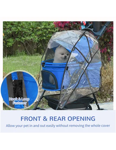 PawHut Dog Stroller with Rain Cover, Dog Pushchair One-Click Fold Trolley Jogger with EVA Wheels Brake Basket Adjustable Canopy 