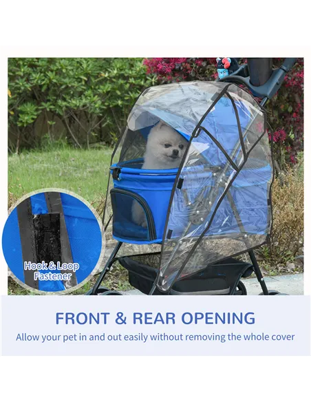 PawHut Dog Stroller with Rain Cover, Dog Pushchair One-Click Fold Trolley Jogger with EVA Wheels Brake Basket Adjustable Canopy 