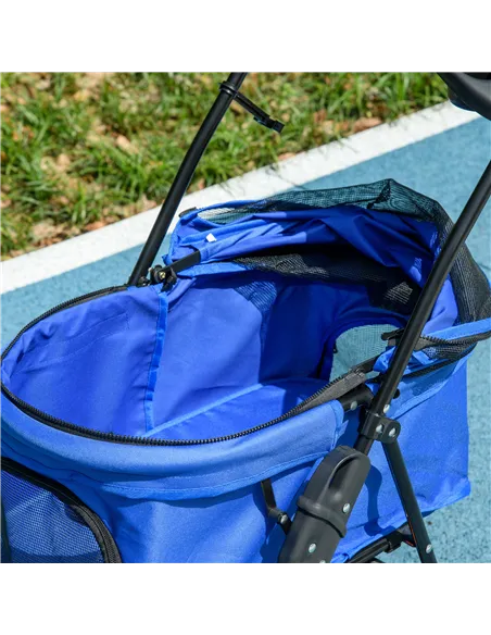 PawHut Dog Stroller with Rain Cover, Dog Pushchair One-Click Fold Trolley Jogger with EVA Wheels Brake Basket Adjustable Canopy 