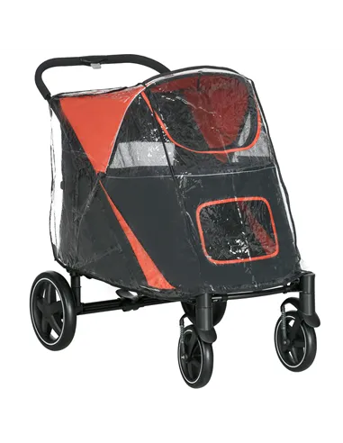 PawHut One-Click Foldable Pet Travel Stroller with Rain Cover, Cat Dog Pushchair with Universal Front Wheels, Shock Absorber, St