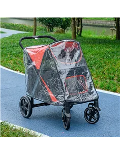 PawHut One-Click Foldable Pet Travel Stroller with Rain Cover, Cat Dog Pushchair with Universal Front Wheels, Shock Absorber, St 2