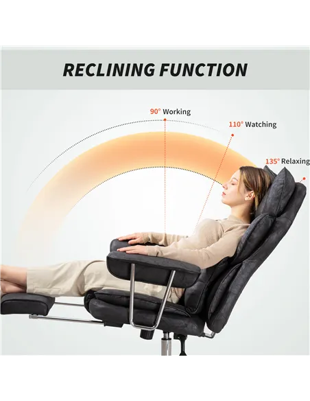 HOMCOM Leathaire Reclining Office Chair with Lumbar Support Pillow - Black