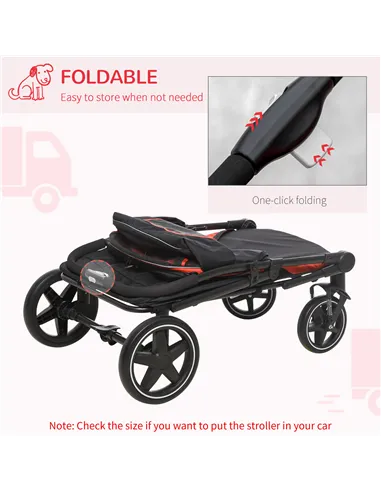 PawHut One-Click Foldable Pet Travel Stroller with Rain Cover, Cat Dog Pushchair with Universal Front Wheels, Shock Absorber, St