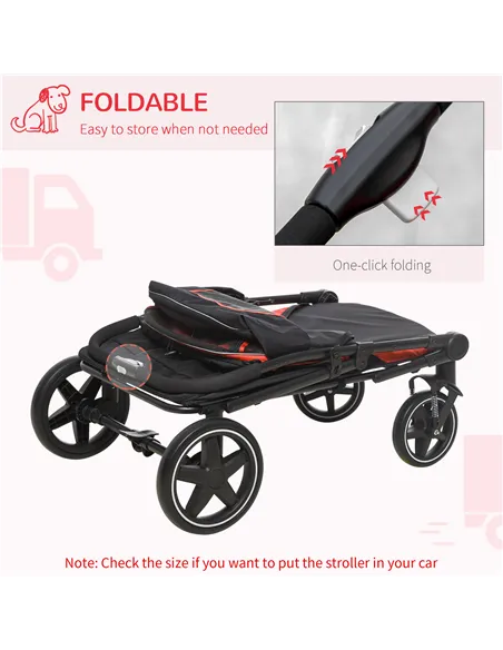 PawHut One-Click Foldable Pet Travel Stroller with Rain Cover, Cat Dog Pushchair with Universal Front Wheels, Shock Absorber, St