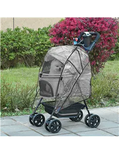 PawHut Dog Stroller with Rain Cover, Dog Pushchair One-Click Fold Trolley Jogger with EVA Wheels Brake Basket Adjustable Canopy  2
