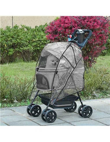 PawHut Dog Stroller with Rain Cover, Dog Pushchair One-Click Fold Trolley Jogger with EVA Wheels Brake Basket Adjustable Canopy 