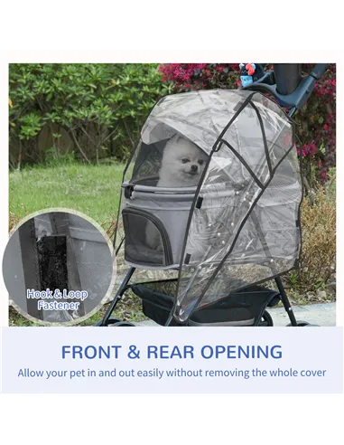 PawHut Dog Stroller with Rain Cover, Dog Pushchair One-Click Fold Trolley Jogger with EVA Wheels Brake Basket Adjustable Canopy 