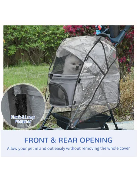 PawHut Dog Stroller with Rain Cover, Dog Pushchair One-Click Fold Trolley Jogger with EVA Wheels Brake Basket Adjustable Canopy 