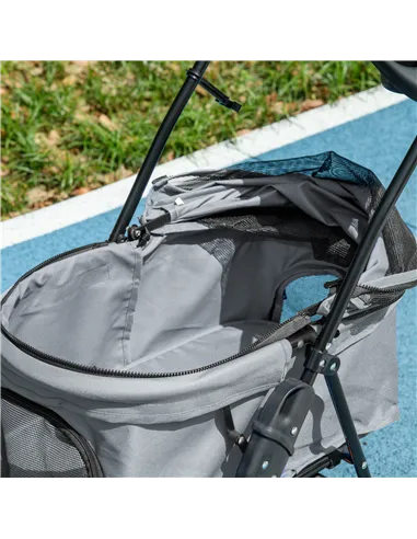 PawHut Dog Stroller with Rain Cover, Dog Pushchair One-Click Fold Trolley Jogger with EVA Wheels Brake Basket Adjustable Canopy 