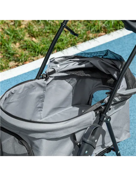 PawHut Dog Stroller with Rain Cover, Dog Pushchair One-Click Fold Trolley Jogger with EVA Wheels Brake Basket Adjustable Canopy 