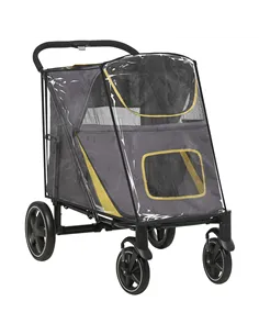 PawHut One-Click Foldable Pet Travel Stroller with Rain Cover, Cat Dog Pushchair with Universal Front Wheels, Shock Absorber, St