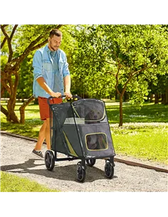 PawHut One-Click Foldable Pet Travel Stroller with Rain Cover, Cat Dog Pushchair with Universal Front Wheels, Shock Absorber, St 2