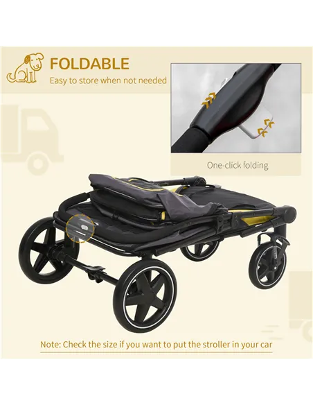 PawHut One-Click Foldable Pet Travel Stroller with Rain Cover, Cat Dog Pushchair with Universal Front Wheels, Shock Absorber, St