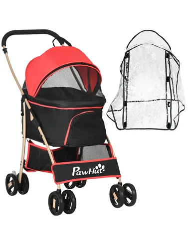 PawHut Detachable Pet Stroller with Rain Cover, 3 In 1 Cat Dog Pushchair, Foldable Carrying Bag w/ Universal Wheels, Brake, Cano