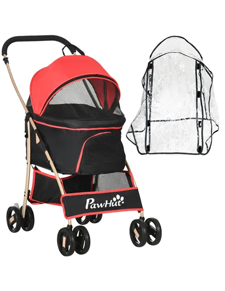 PawHut Detachable Pet Stroller with Rain Cover, 3 In 1 Cat Dog Pushchair, Foldable Carrying Bag w/ Universal Wheels, Brake, Cano