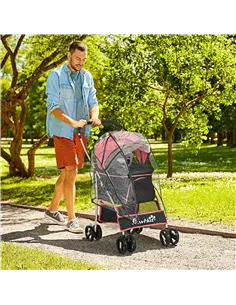 PawHut Detachable Pet Stroller with Rain Cover, 3 In 1 Cat Dog Pushchair, Foldable Carrying Bag w/ Universal Wheels, Brake, Cano 2