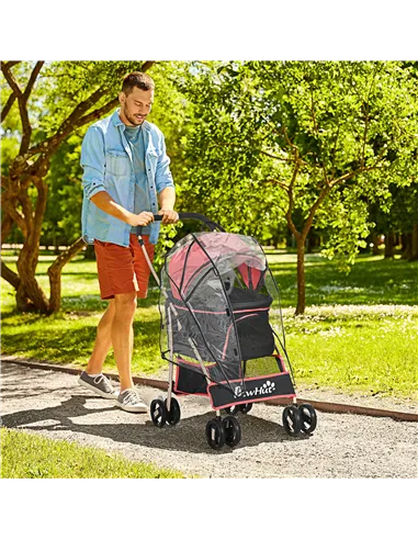 PawHut Detachable Pet Stroller with Rain Cover, 3 In 1 Cat Dog Pushchair, Foldable Carrying Bag w/ Universal Wheels, Brake, Cano
