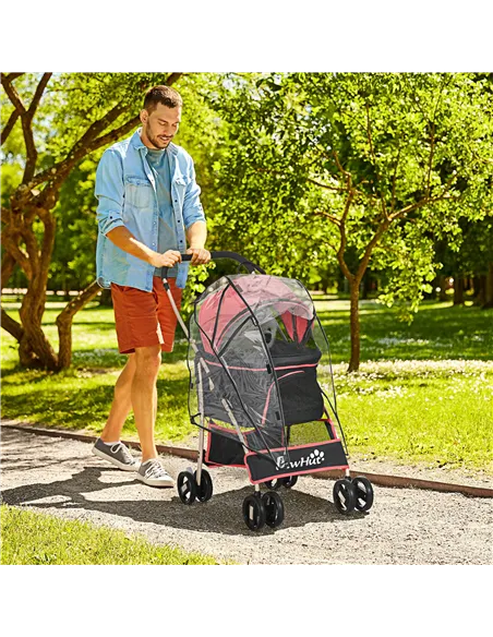 PawHut Detachable Pet Stroller with Rain Cover, 3 In 1 Cat Dog Pushchair, Foldable Carrying Bag w/ Universal Wheels, Brake, Cano