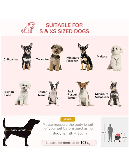 PawHut Detachable Pet Stroller with Rain Cover, 3 In 1 Cat Dog Pushchair, Foldable Carrying Bag w/ Universal Wheels, Brake, Cano