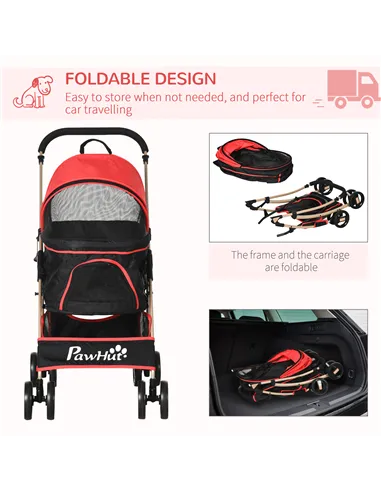 PawHut Detachable Pet Stroller with Rain Cover, 3 In 1 Cat Dog Pushchair, Foldable Carrying Bag w/ Universal Wheels, Brake, Cano