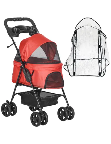 PawHut Dog Stroller with Rain Cover, Dog Pushchair One-Click Fold Trolley Jogger with EVA Wheels Brake Basket Adjustable Canopy 