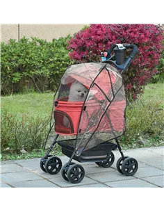 PawHut Dog Stroller with Rain Cover, Dog Pushchair One-Click Fold Trolley Jogger with EVA Wheels Brake Basket Adjustable Canopy  2