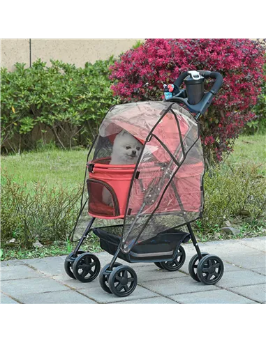 PawHut Dog Stroller with Rain Cover, Dog Pushchair One-Click Fold Trolley Jogger with EVA Wheels Brake Basket Adjustable Canopy 