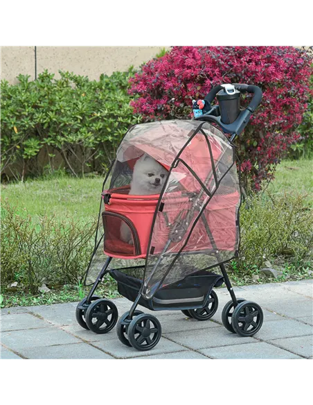 PawHut Dog Stroller with Rain Cover, Dog Pushchair One-Click Fold Trolley Jogger with EVA Wheels Brake Basket Adjustable Canopy 