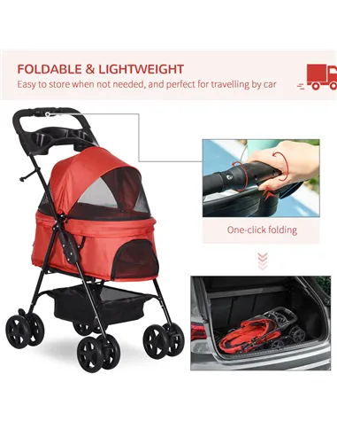 PawHut Dog Stroller with Rain Cover, Dog Pushchair One-Click Fold Trolley Jogger with EVA Wheels Brake Basket Adjustable Canopy 