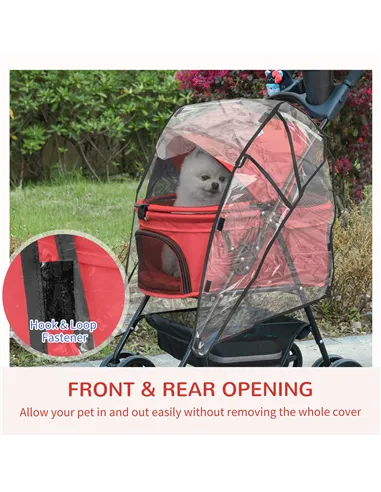 PawHut Dog Stroller with Rain Cover, Dog Pushchair One-Click Fold Trolley Jogger with EVA Wheels Brake Basket Adjustable Canopy 
