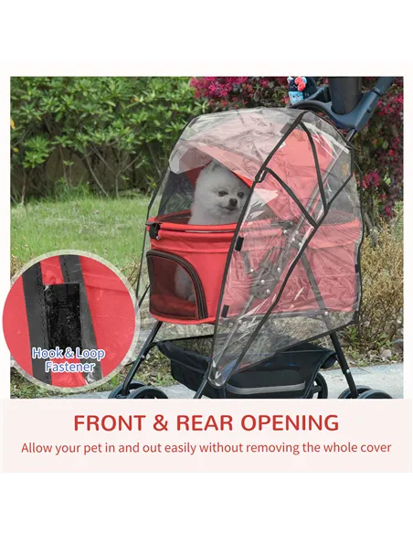 PawHut Dog Stroller with Rain Cover, Dog Pushchair One-Click Fold Trolley Jogger with EVA Wheels Brake Basket Adjustable Canopy 