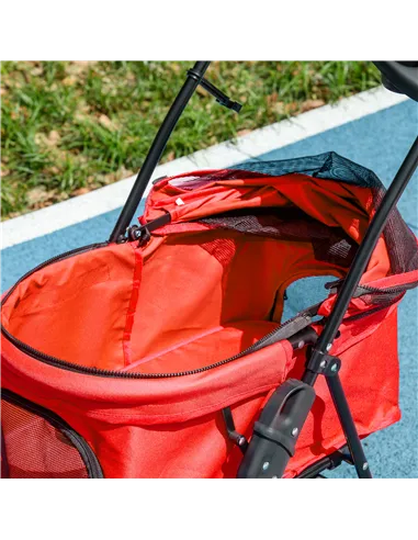 PawHut Dog Stroller with Rain Cover, Dog Pushchair One-Click Fold Trolley Jogger with EVA Wheels Brake Basket Adjustable Canopy 