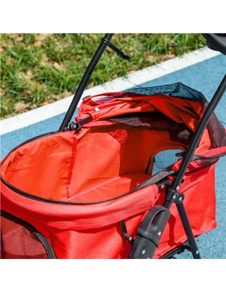 PawHut Dog Stroller with Rain Cover, Dog Pushchair One-Click Fold Trolley Jogger with EVA Wheels Brake Basket Adjustable Canopy 