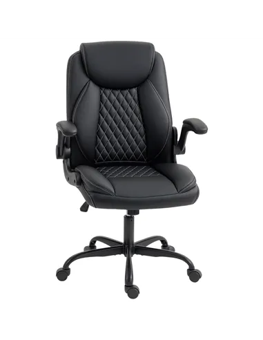 HOMCOM Faux Leather Office Chair. with Flip-Up Armrests - Black