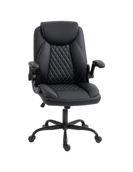 HOMCOM Faux Leather Office Chair. with Flip-Up Armrests - Black
