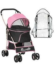 PawHut Detachable Pet Stroller with Rain Cover, 3 In 1 Cat Dog Pushchair, Foldable Carrying Bag w/ Universal Wheels, Brake, Cano
